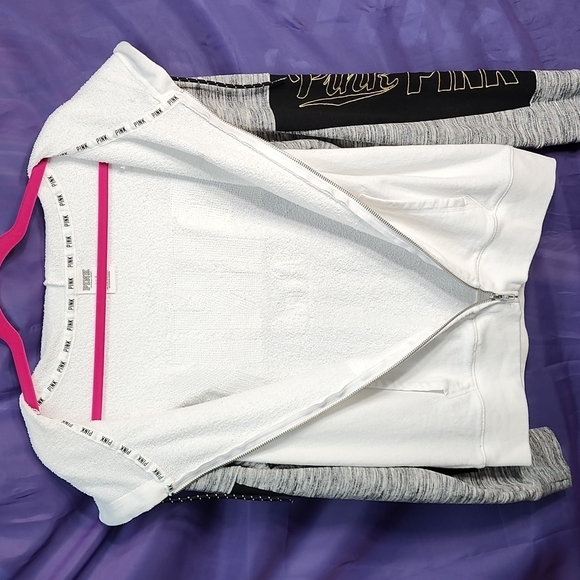 VS PINK - White and Gray Bling Hoodie with Metallic Detailing - Size Large - Picture 9 of 13